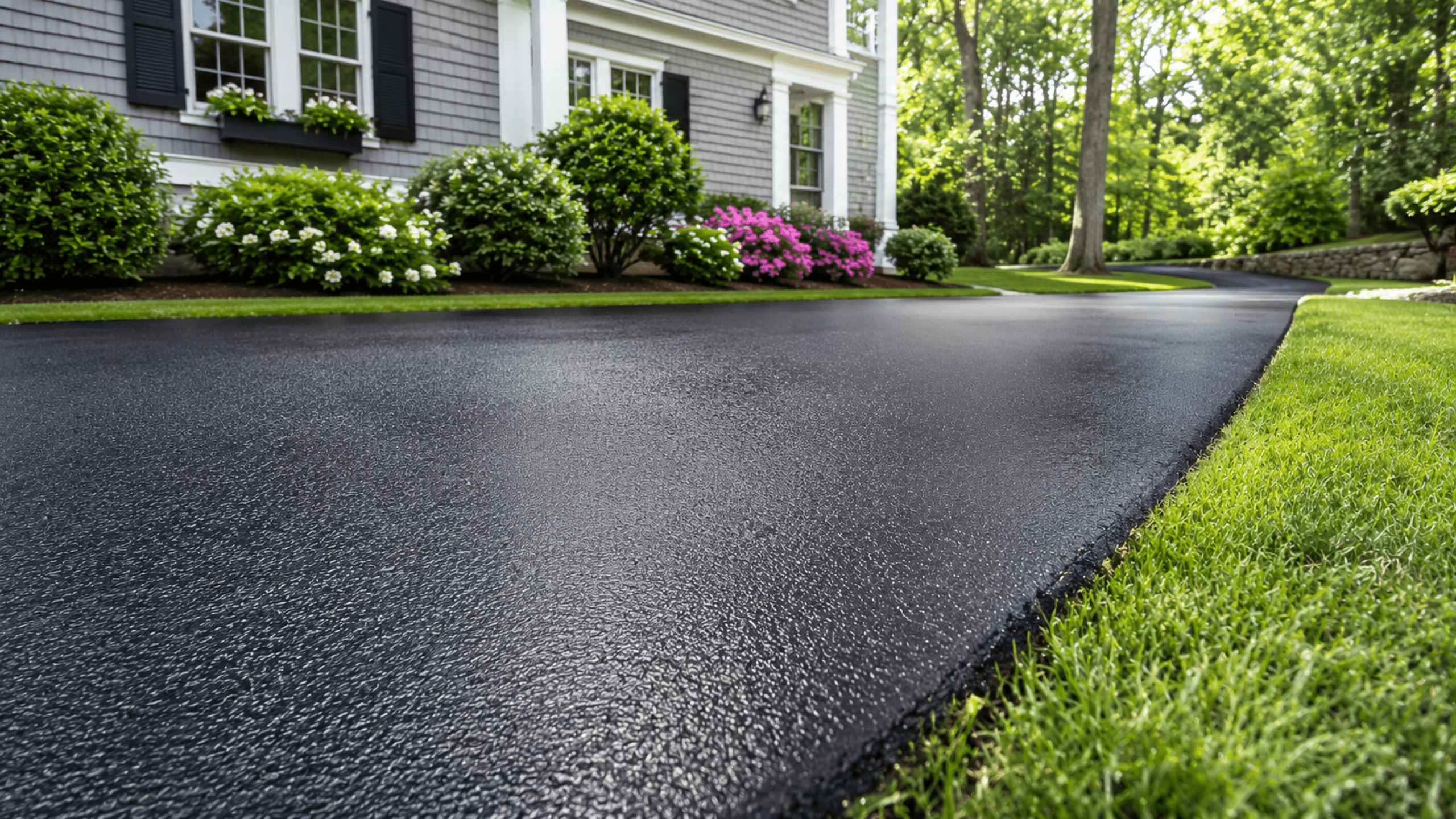 Freshly sealed driveway in Marlborough, MA